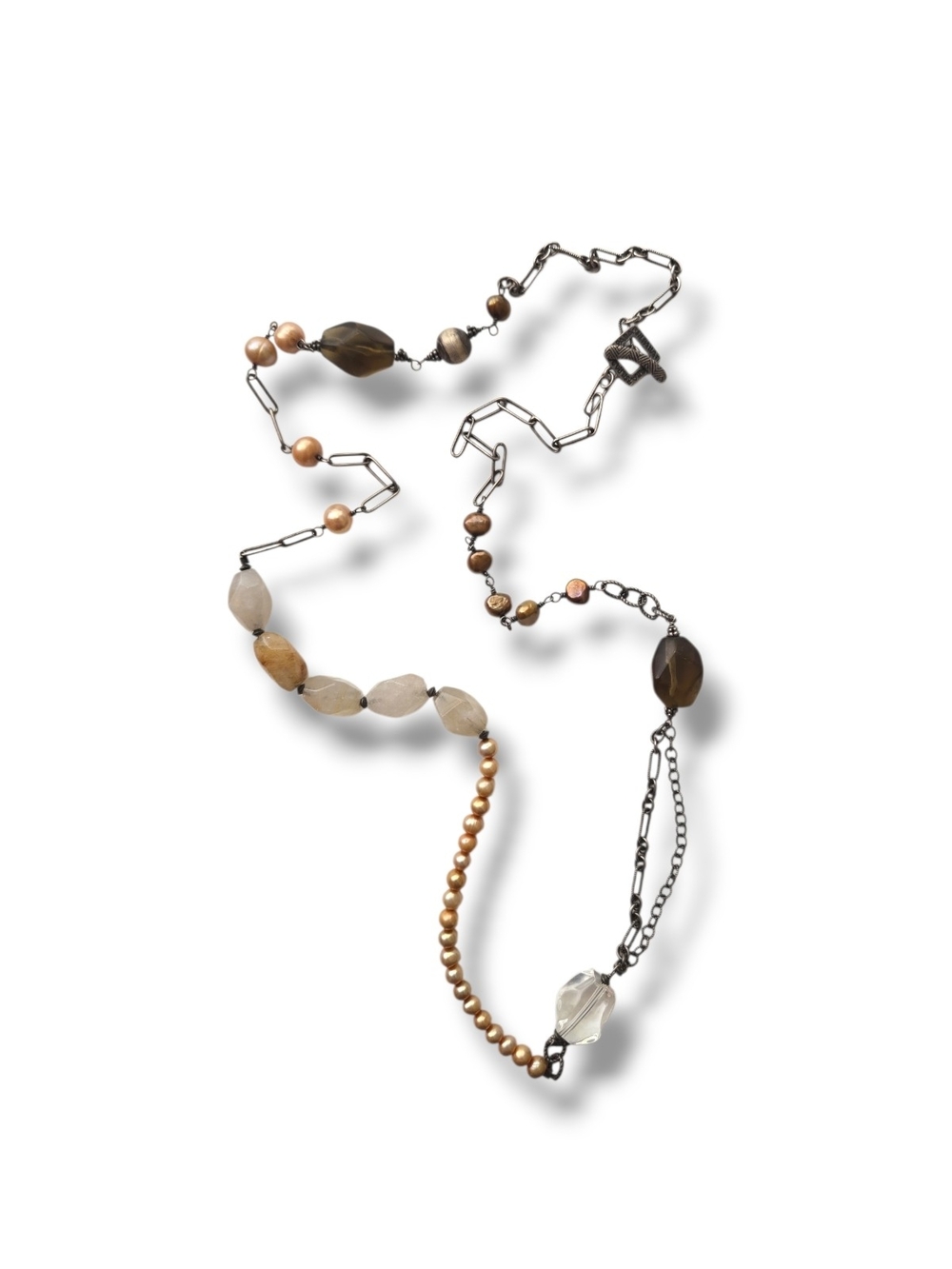 Silpada N1421 Silpada Smokey Quartz & Pearl-Tone Multi-Strand Necklace